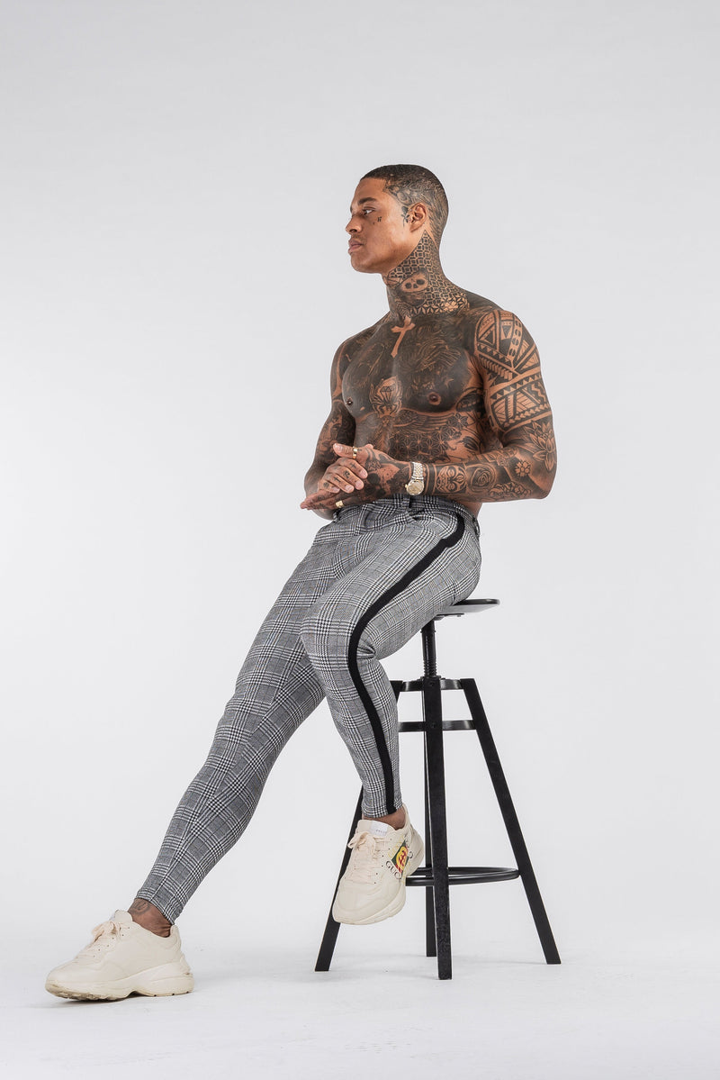 Calça Alfaiataria Masculina Luca Messina Cinza Xadrez